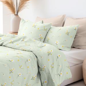 Goldea bavlnené posteľné obliečky - harmanček na svetlo zelenom 150 x 200 a 50 x 60 cm