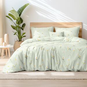 Goldea bavlnené posteľné obliečky - harmanček na svetlo zelenom 200 x 200 a 2ks 70 x 90 cm (šev v strede)