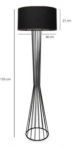 Stojacia lampa, kov, 155 x 21 x 38 cm, čierna