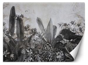 Fototapeta Čierne a biele tropické listy na betóne Materiál: Vliesová, Rozmery: 200 x 140 cm