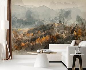Fototapeta Jesenný les zahalený v hmle - akvarelová abstrakcia Materiál: Vliesová, Rozmery: 200 x 140 cm