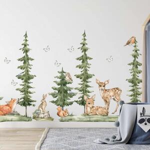 Nálepka na stenu - Forest lesný motív so srnkami a zvieratkami