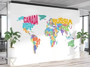Fototapeta Mapa sveta - farebné nápisy Materiál: Vliesová, Rozmery: 200 x 140 cm
