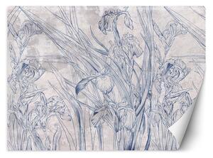 Fototapeta Modré obrysy listov a kvetov Materiál: Vliesová, Rozmery: 200 x 140 cm