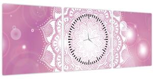 Obraz mandaly v ružovom pozadí (s hodinami) (90x30 cm)