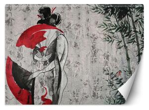 Fototapeta Japonská gejša s vejárom, abstraktné Materiál: Vliesová, Rozmery: 200 x 140 cm