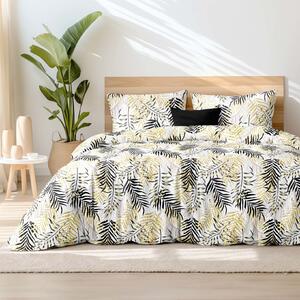 Goldea saténové posteľné obliečky deluxe - žlté a čierne palmové listy 220 x 200 a 2ks 70 x 90 cm