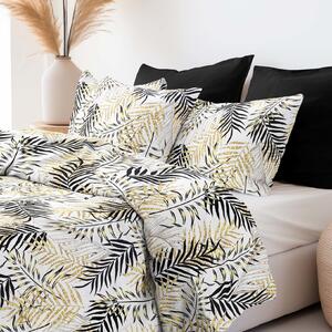 Goldea saténové posteľné obliečky deluxe - žlté a čierne palmové listy 140 x 220 a 70 x 90 cm