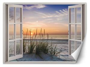 Fototapeta Okno - západ slnka na pláži Materiál: Vliesová, Rozmery: 140 x 100 cm
