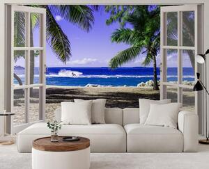 Fototapeta Okno s výhľadom na tropickú pláž Materiál: Vliesová, Rozmery: 140 x 100 cm