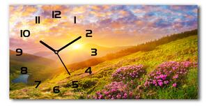 Vodorovné Sklenené hodiny na stenu Západ slnka hory