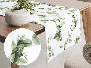 Biante Bavlnený behúň na stôl Sandra SA-422 Zelené listy na bielom 20x120 cm