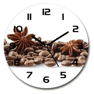 Sklenené hodiny okrúhle Zrnká kávy škorica