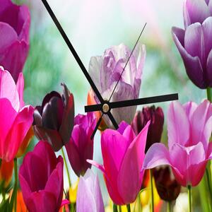 Hodiny na stenu Farebné tulipány Rozmery: 40 x 40 cm