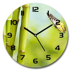 Sklenené hodiny okrúhle Bambus a motýľ