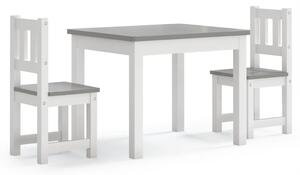 3-dielna sada detského stola a stoličiek, bielo sivá, MDF