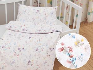 Biante Detské bavlnené posteľné obliečky do postieľky Sandra SA-290 Farebné lučne kvety na bielom Do postieľky 90x140 a 40x60 cm