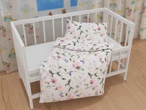Biante Detské bavlnené posteľné obliečky do postieľky Sandra SA-287 Mix kvetov na bielom Do postieľky 90x140 a 40x60 cm