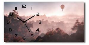 Vodorovné Sklenené hodiny na stenu Balon nad lesom