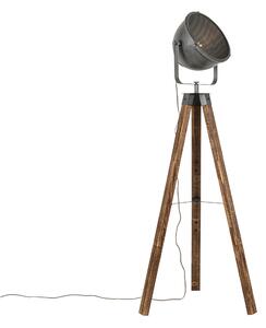 Priemyselná stojaca lampa statív oceľový s dreveným sklopným - Emado