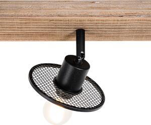 Priemyselné stropné bodové svietidlo čierne s drevom 3-svetlo - Jasmijn