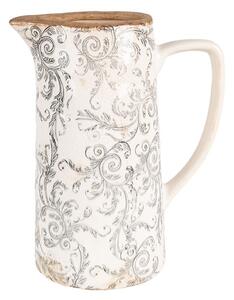 Béžový keramický dekoračný džbán so šedými ornamentami Gassia L - 21*14*26 cm - Clayre & Eef