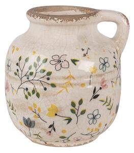 Béžový keramický dekoratívny džbán so žltými kvietkami Ylla M - Ø 12*14 cm - Clayre & Eef
