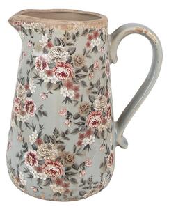 Zelený keramický dekoračný džbán s kvetmi Floria L - 21*15*23 cm - Clayre & Eef