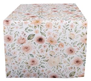 Biely bavlnený behúň s ružami Soft Romantic Blush - 50*140 cm - Clayre & Eef