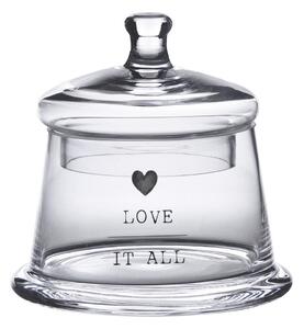 Úložná transparentná nádoba dóza s viečkom a srdiečkom Love - Ø 12*13 cm - Clayre & Eef