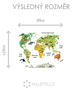 Nalepte.cz Mapa sveta so zvieratkami textilní prelepiteľné nálepky na stenu 75 x 59 cm