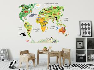 Nalepte.cz Mapa sveta so zvieratkami textilní prelepiteľné nálepky na stenu 75 x 59 cm