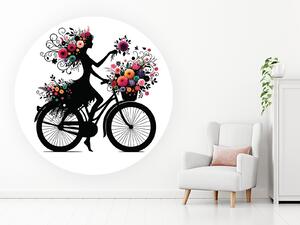 Nalepte.cz Kvetinové dievča na bicykli textilní prelepiteľné nálepky na stenu arch 20 x 20 cm