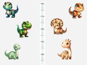 Nalepte.cz Detský meter s motívom dinosaurov textilní prelepiteľné nálepky na stenu výška 160 cm