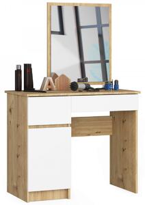 Ak furniture Kozmetický stolík so zrkadlom P-2/SL dub artisan/biely ľavý