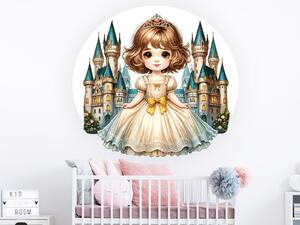 Nalepte.cz Princezná a zámok textilní prelepiteľná nálepka na stenu arch 20 x 18 cm