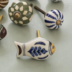 Kameninová úchytka Fish Blue / Red Pattern B