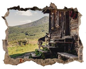 Díra 3D ve zdi nálepka Drevený horský dom nd-k-131816797