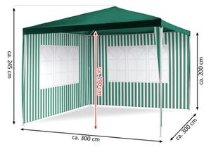 Záhradný párty stan - zelený 3 x 3 m + 2 bočné steny