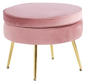 TEMPO Luxusný taburet, ružová Velvet látka / chróm zlatý, Art-deco, NOBLIN TYP 1