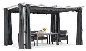 Barbados terasová pergola 3x4 m so závesmi Garden Point bielo-antracitová