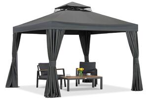 Antracitový záhradný pavilón so závesmi Valencia 4x4m Garden Point