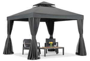 Záhradný pavilón s moskytiérou a závesmi Valencia 4x4m antracitový Garden Point