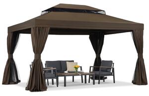 Záhradný pavilón s moskytiérou a závesmi Valencia 4x4m hnedý Garden Point