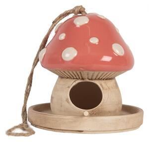 Závesné keramické vtáčie krmítko – Rozprávková muchotrávka - Ø 13*13 cm - Clayre & Eef