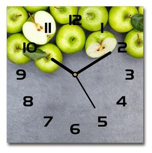 Sklenené hodiny štvorec Zelená jablká