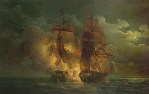Obrazová reprodukcia Battle Between the French Frigate 'Arethuse' and the English Frigate 'Amelia', Louis Philippe Crepin