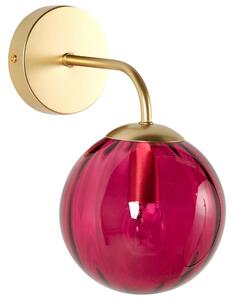 Nástenná lampa bordová a zlatá sklenená kovová 28 cm guľaté tienidlo osvetlenie do spálne obývačky retro art deco