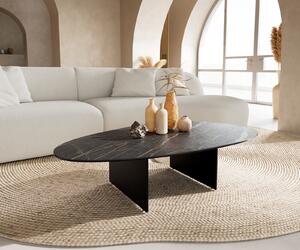 DELIFE Konferenčný stolík Edge oválny 140×75 cm keramika Laminam® Noir Desir hnedá Salto kov čierna