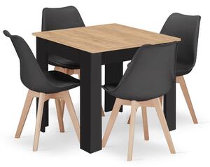 Jedálenský set: NP 80×80 cm artisan/čierna + 4 ks stoličiek OSLO čierna/prírodné nohy